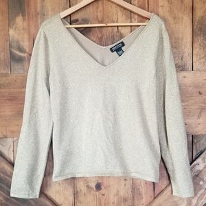 New York and Company Gold Sparkle vneck sweater